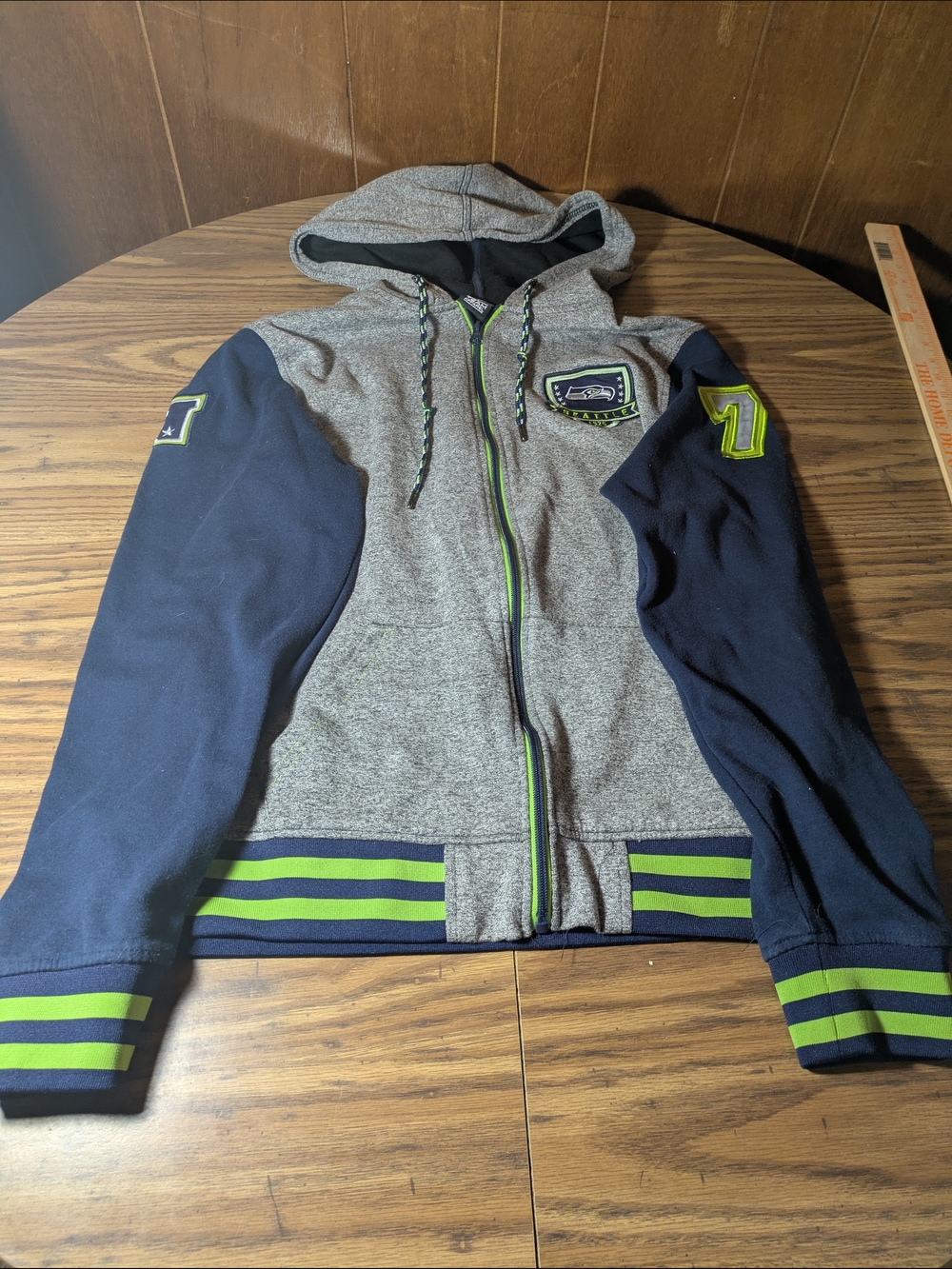Men's NFL Seattle Seahawks Gray & Navy Hooded Bomber Jacket with Lime Trim